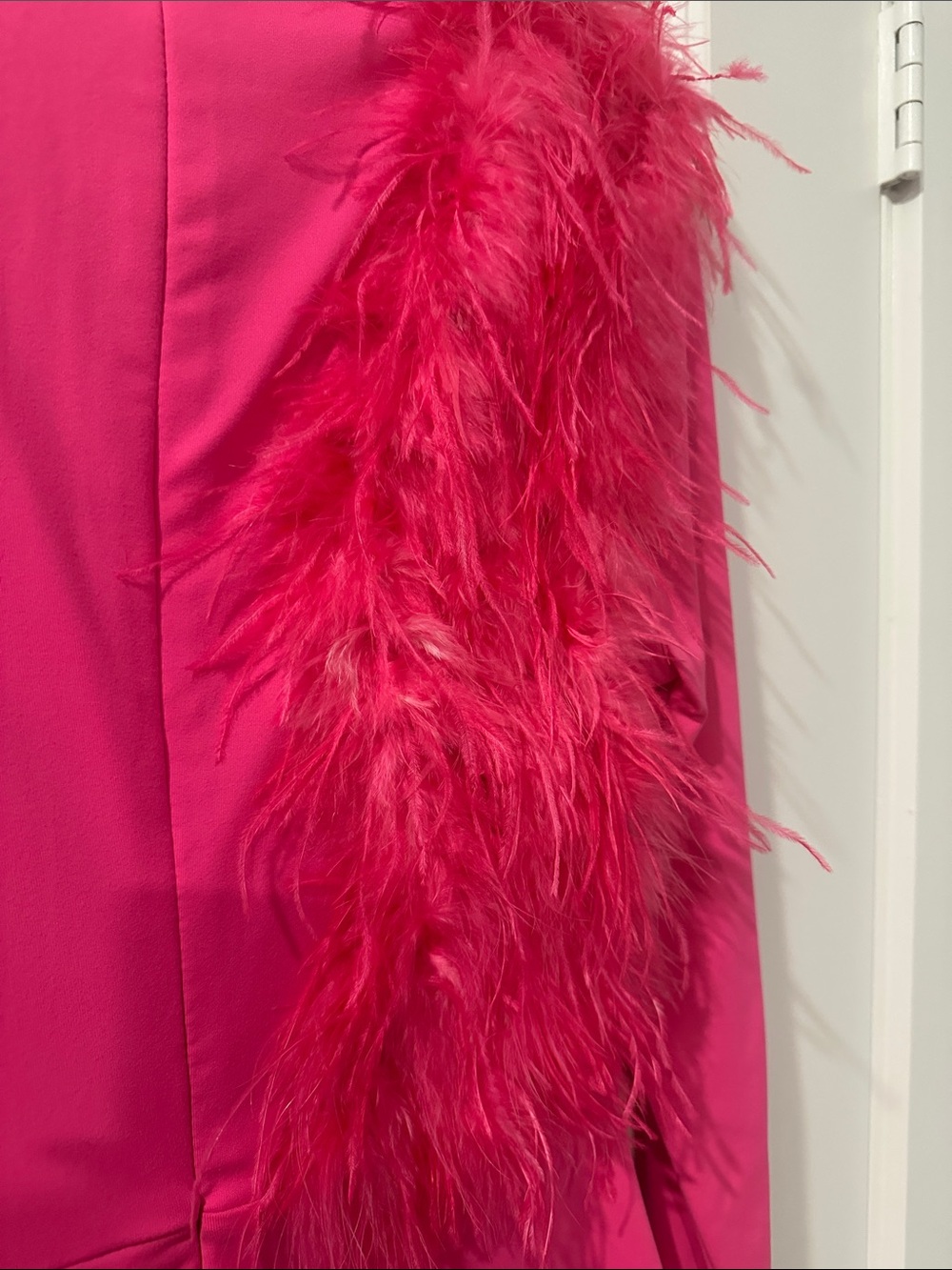 Club L London Hot Pink Feather-Trim Long Sleeve Midi Dress - Picture 8 of 9